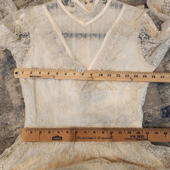 Gunne Sax Vintage Ivory Lace Midi Dress Victorian Edwardian 70s 80s XS - Picture 10 of 16